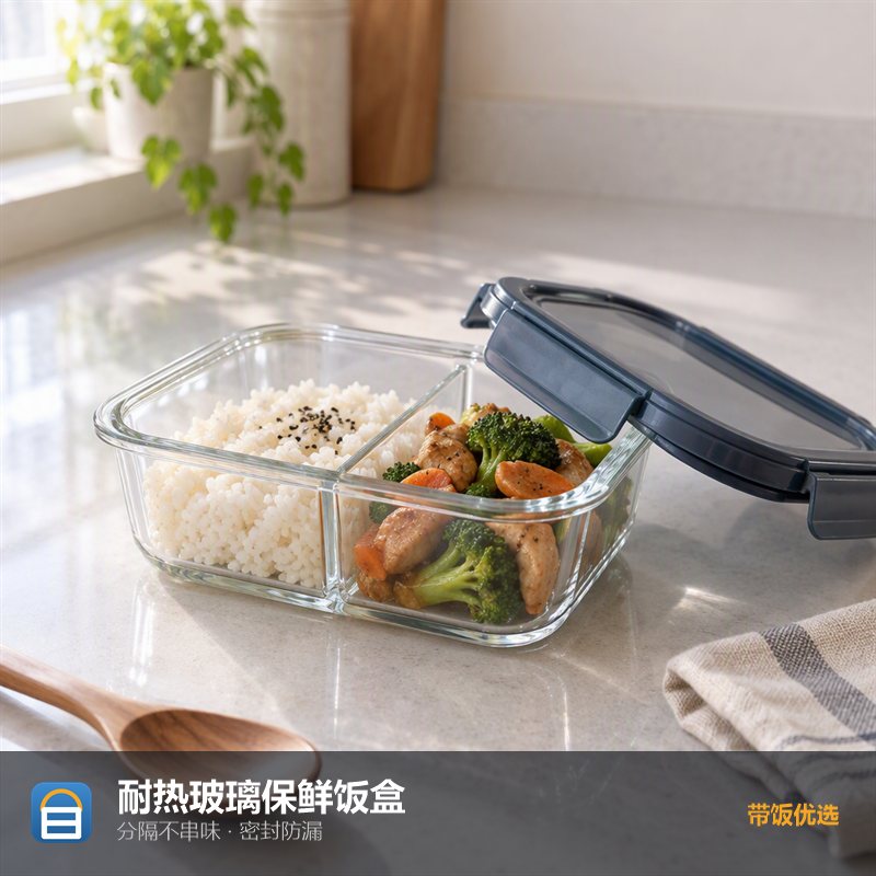 耐热玻璃保鲜饭盒（带盖分隔）