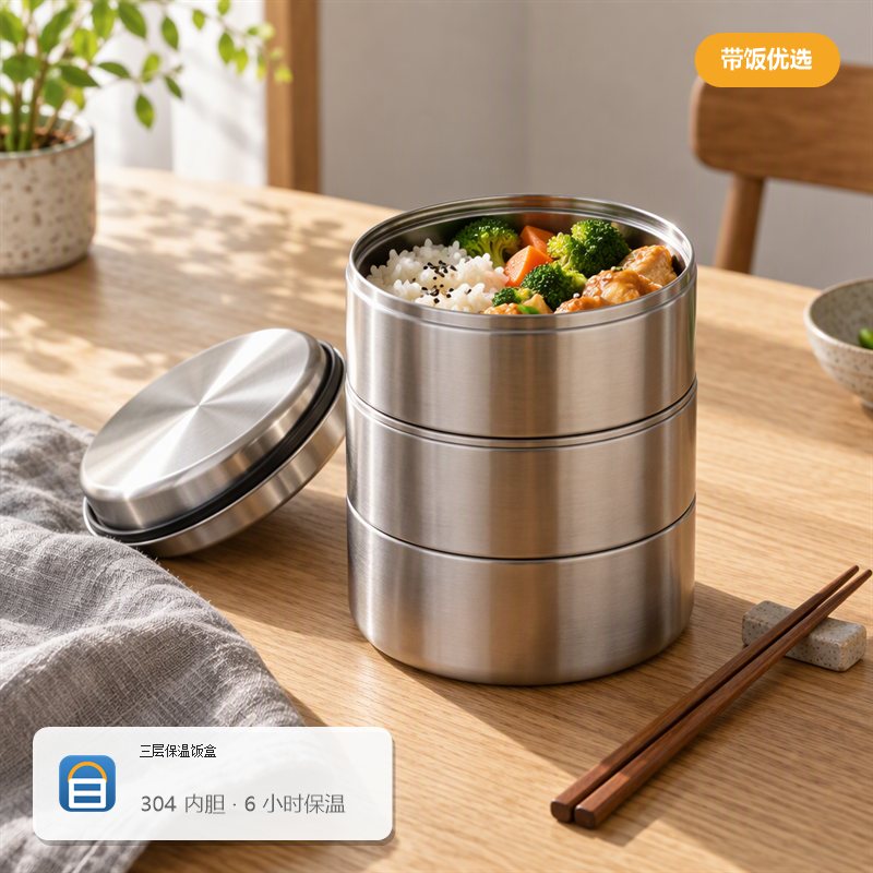 三层不锈钢保温饭盒