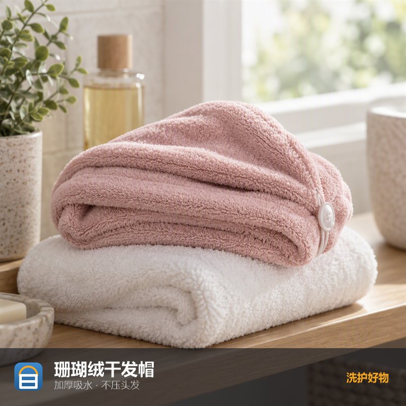 珊瑚绒加厚干发帽